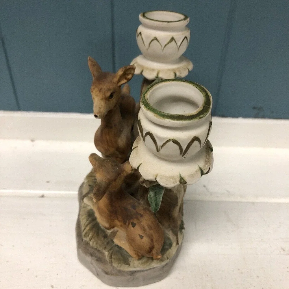 Vtg Fawn Deer Double Taper Candle 5.5” Holder Figurine Made In Japan‎